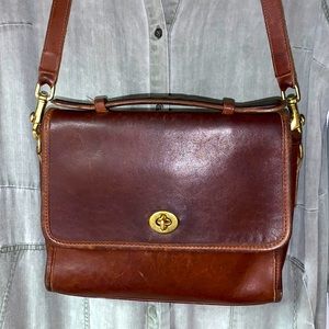 VINTAGE COACH BAG ALL LEATHER MESSENGER X BODY BROWN CONVERTIBLE HANDBAG PURSE